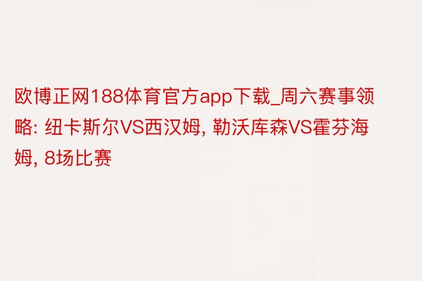 欧博正网188体育官方app下载_周六赛事领略: 纽卡斯尔VS西汉姆, 勒沃库森VS霍芬海姆, 8场比赛