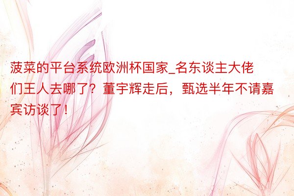 菠菜的平台系统欧洲杯国家_名东谈主大佬们王人去哪了？董宇辉走后，甄选半年不请嘉宾访谈了！